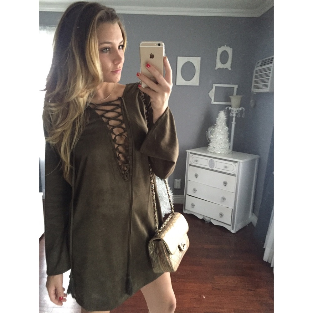 Olive Lace-Up Mini tunic